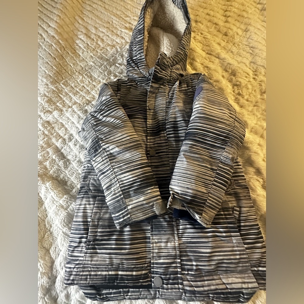 Lands' End Kids Striped Puffer Jacket - Black and Gray